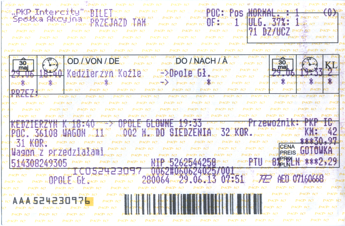 Bilet PKP IC