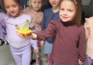 przedszkolaki, dziewczynka z motylem na plastru pomarańczy
