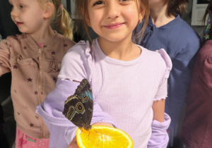 przedszkolaki, z motylem na plastru pomarańczy